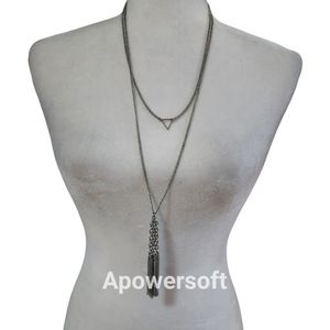 Metallic Mesh Tassel Long Necklace